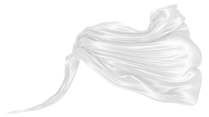 Beautiful flowing fabric of white wavy silk or satin. 3d rendering image.