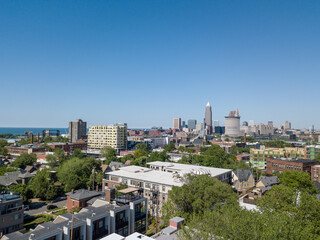 Residential housing developments in Ohio City with Cleveland in the background