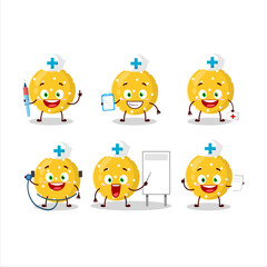 Doctor profession emoticon with christmas ball yellow cartoon character