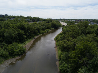 Fototapeta na wymiar Cuyahoga River in Cuyahoga Falls, Ohio aerial photography