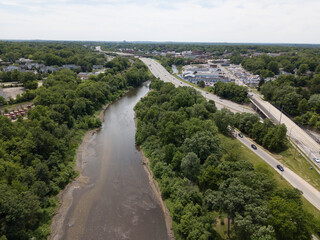 Fototapeta na wymiar Cuyahoga River in Cuyahoga Falls, Ohio aerial photography