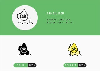 CBD oil icons set editable stroke vector illustration. Tincture concentrate drop concept. Icon line style on isolated background for ui mobile app, web design, and presentation.
