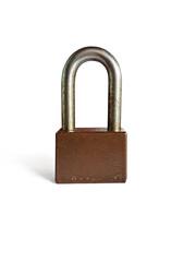 Naklejka premium Old golden key lock on white background