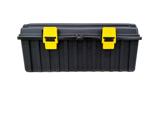 Yellow tool box, Plastic tool box on white background.