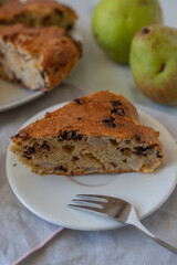 autumn pie with chocolate chips and pears