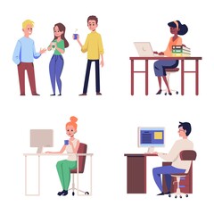 Set of business people or office workers flat vector illustration isolated.