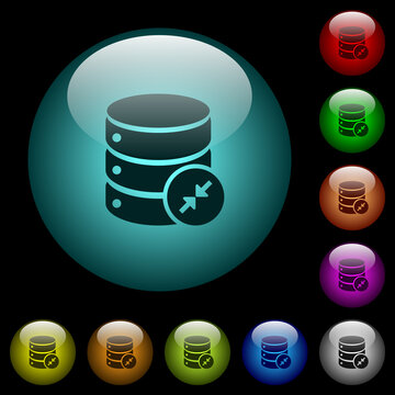 Shrink database icons in color illuminated glass buttons