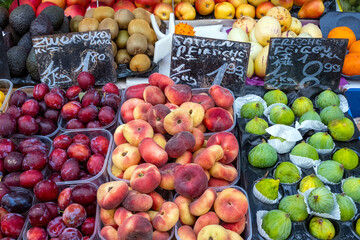 Great variation of fresh fruits for sale at a market