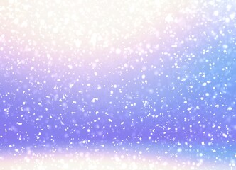 Christmas wonderful 3d background decorated falling snow. Lilac blue gradient. Shiny wonderful room. Winter holidays decoration.