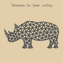 Template animal for laser cutting. Abstract geometriс rhino for cut. Stencil for decorative panel of wood, metal, paper. Vector illustration.