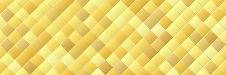 Shiny gold gradient color rhombus seamless pattern background, glitter golden mosaic geometric texture, stock vector illustration design element, wide backdrop for social media header, banner, link