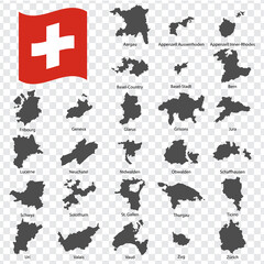 Obraz premium Twenty six Maps Regions of Switzerland- alphabetical order with name. Every single map of Canton are listed and isolated with wordings and titles. Switzerland. EPS 10.