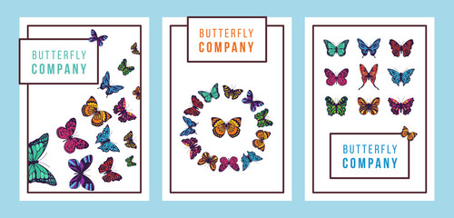 Backgrounds for social media with butterflies set of flat vector illustrations.