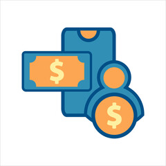 flat design style mobile finance icon vector concept. smartphone with money and user icon. 