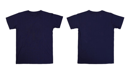 Front and back navy blue tshirt on white background
