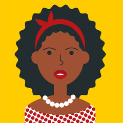 Flat color women portrait. Young girl African ethnicity face avatar. Characters for web, video game, account, vector icon.