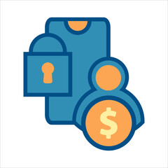 flat design style mobile finance icon vector concept. smartphone with money and security lock icon. 