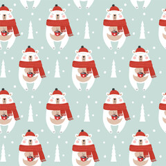 Seamless pattern with christmas bear. Vector