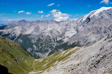 Fototapeta na wymiar Italy, Stelvio National Park. Famous road to Stelvio Pass in Ortler Alps.