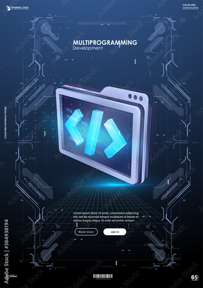 Poster Development and software. Concept of programming, data processing. Internet education course degree vector illustration.