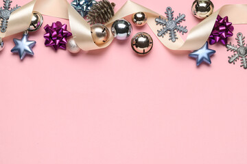 Beautiful Christmas composition on color background