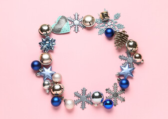 Beautiful Christmas composition on color background