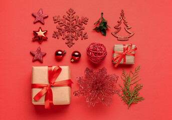 Beautiful Christmas composition on color background
