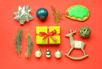 Beautiful Christmas composition on color background