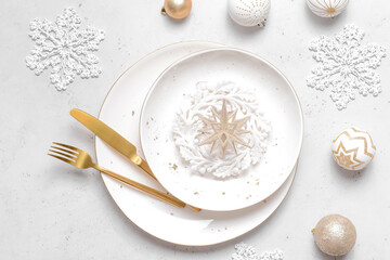 Christmas table setting on light background
