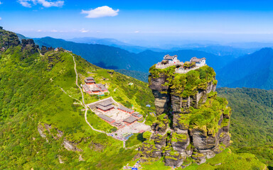 Aerial view of Mount Fanjing, Tongren City, Guizhou Province, China