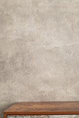 wooden shelf at grey background