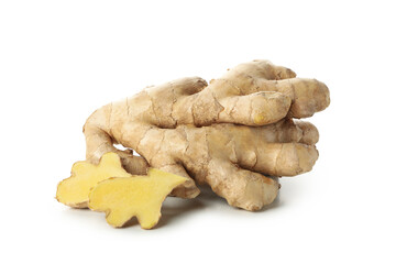 Fresh raw ginger isolated on white background