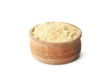 Bowl with ginger powder isolated on white background