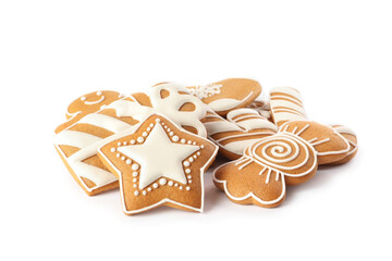 Pile of Christmas cookies on white background