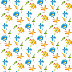 Naive light peasant floral seamless pattern