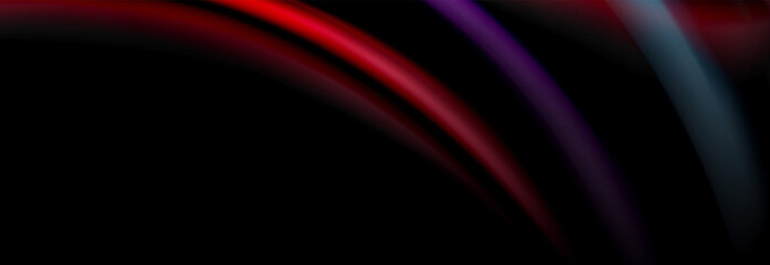 Dynamic motion abstract background. Color blurred stripes on black. Wave liquid lines poster. Vector illustration