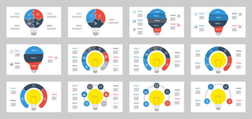 set of light bulb infographic element vector, data visualization with 3, 4, 5, 6 points, steps, options, list, processes, can be used for workflow, presentation slide, brochure, banner, flyer, etc.
