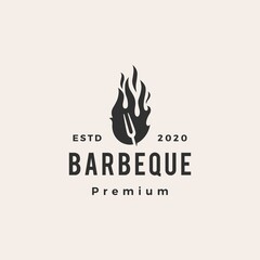 barbeque fork fire hipster vintage logo vector icon illustration