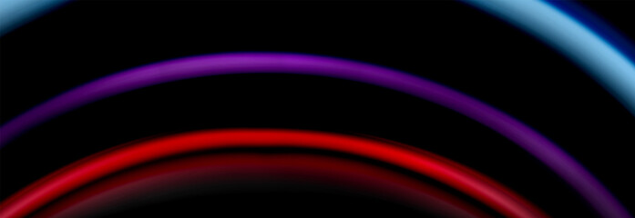 Dynamic motion abstract background. Color blurred stripes on black. Wave liquid lines poster. Vector illustration
