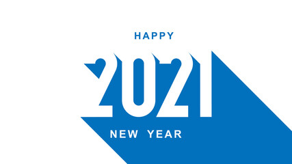 Happy new year 2021 banner. Long shadow from numbers. Design for poster or cover card.