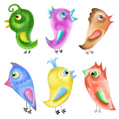 set of funny cartoon birds