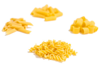 italian pasta of different types on a white background