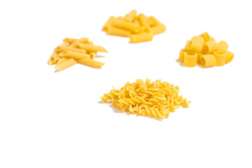 italian pasta of different types on a white background