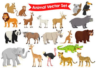 stock vector set of animals cartoon graphic illustration