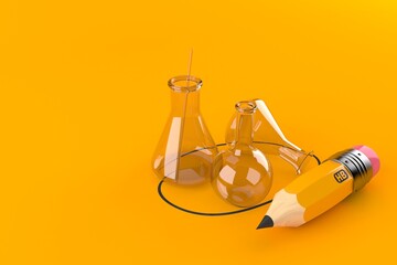 Chemistry flasks with pencil
