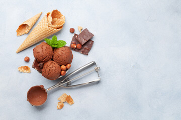 Chocolate ice cream with nuts