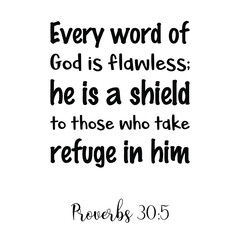 Every word of God is flawless; he is a shield to those who take refuge in him. Bible verse quote