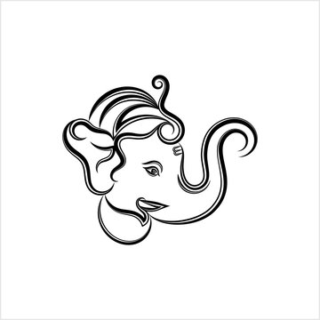 black line art ganesha face clip art preview