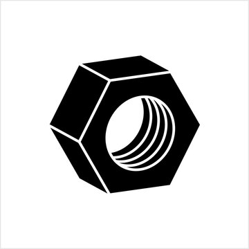 Hexagon Nut Icon, Threaded Hole Fastener Icon