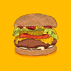 Burger Vector Illustration. Food. Logo. Restaurant.